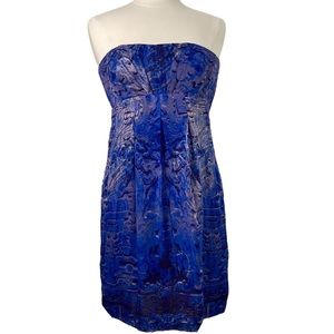 Nicole Miller Blue Purple Silk Strapless Dress